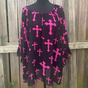 Cowgirl Hardware sheer black top with crosses
